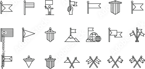 Flag and Banner Line Icons Set