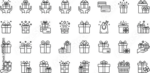 Gift Box and Present Line Icons Set