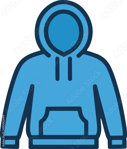 Minimalist blue hoodie sweatshirt icon with front pocket for apparel, streetwear, and clothing