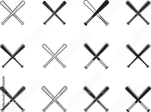 Twelve Crossed Baseball Bat Black and White crossed bats