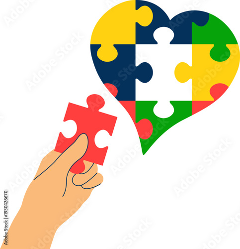 World autism awarness day illustration. Puzzle, pieces, child vector isolated.