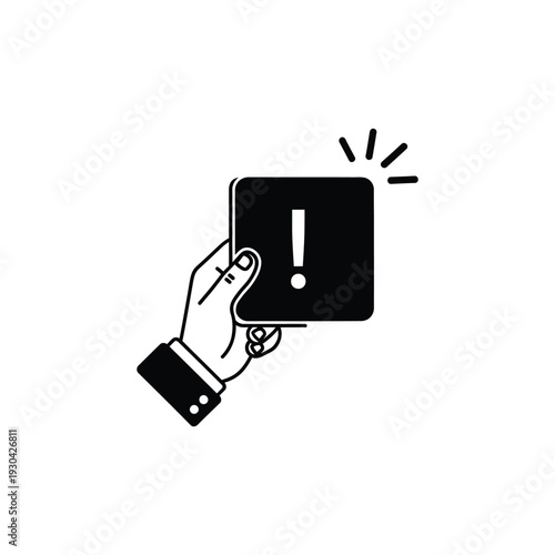 Hand holding a notification card with an exclamation mark, alerting or warning someone about something important
