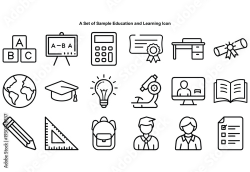 Set of black line education and learning ABC blocks
