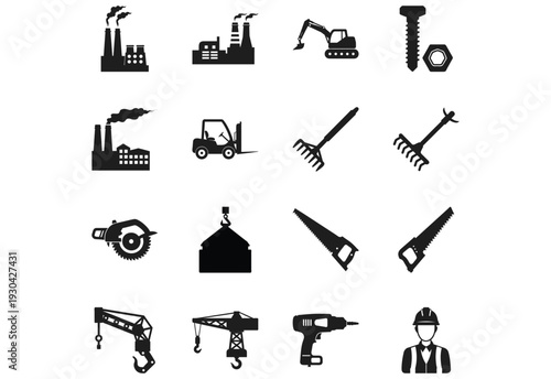 Industrial and construction set black silhouettes factory