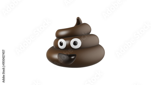 3D Brown Poop Emoji Icon with Happy Smiling Face