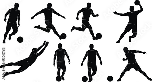 Silhouette of soccer players in various actions