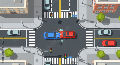 Cars at Intersection with Pedestrians.