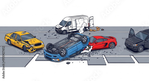 Cars Collided on Highway Road.