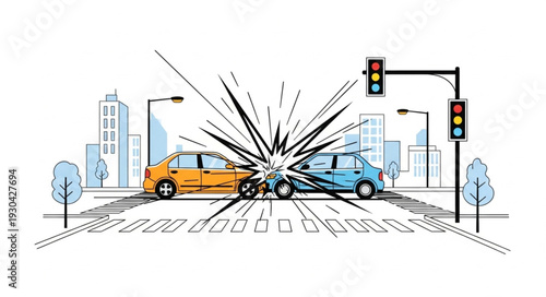 Cars Colliding at City Intersection.