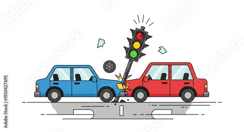 Cars Colliding at Traffic Light.