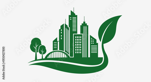 Eco City Skyline Illustration – Green Sustainable Urban Environment Vector Icon