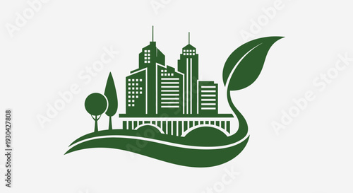 Eco City Skyline Illustration – Green Sustainable Urban Environment Vector Icon