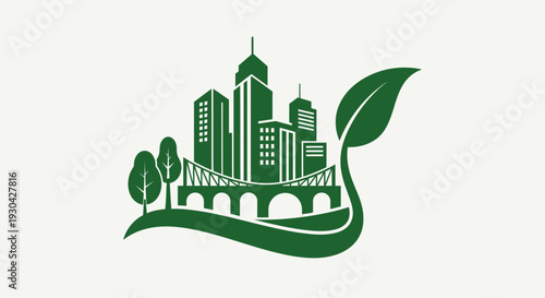 Eco City Skyline Illustration – Green Sustainable Urban Environment Vector Icon