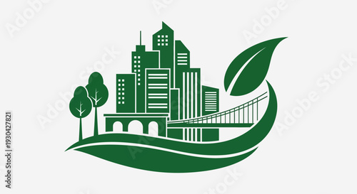 Eco City Skyline Illustration – Green Sustainable Urban Environment Vector Icon