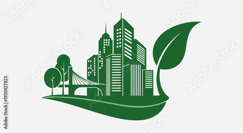 Eco City Skyline Illustration – Green Sustainable Urban Environment Vector Icon