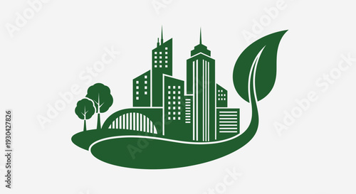 Eco City Skyline Illustration – Green Sustainable Urban Environment Vector Icon