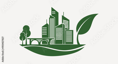 Eco City Skyline Illustration – Green Sustainable Urban Environment Vector Icon