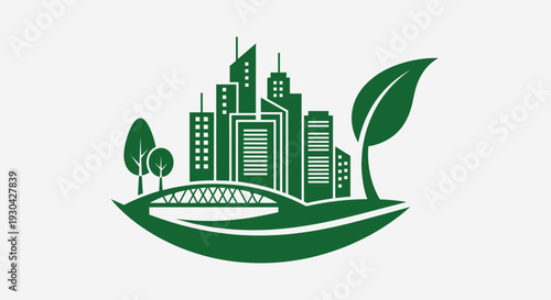 Eco City Skyline Illustration – Green Sustainable Urban Environment Vector Icon
