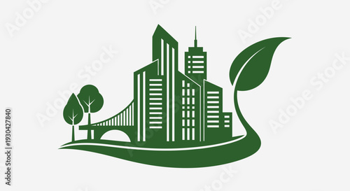 Eco City Skyline Illustration – Green Sustainable Urban Environment Vector Icon