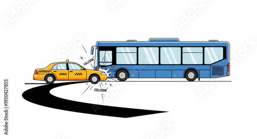 Car Crashing into Bus Illustration.