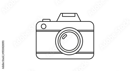 Simple line art icon of a modern digital camera. Black and white outline symbol for photography, app, web, or graphic design.