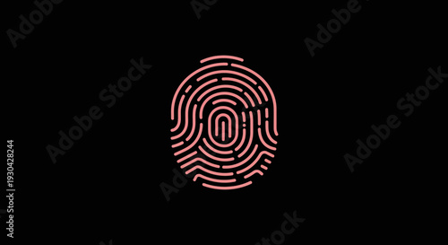 Modern stylized digital fingerprint icon on black background, representing biometric security, identification, privacy, and data access.