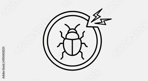 Software Bug Error Fix Icon. Line art symbol representing computer system problem, debugging, malware, or virus alert.