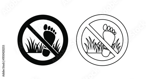 No footprints on grass prohibited signs with illustrative depictions