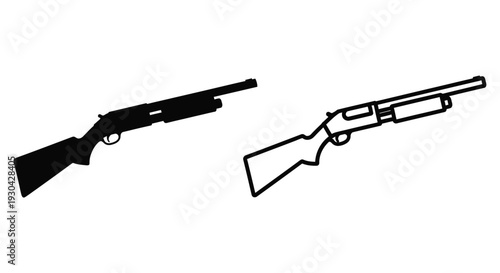 Two shotgun silhouettes one filled and one outlined displayed on white
