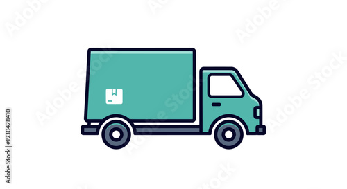 Teal delivery truck icon with package, representing shipping, logistics, cargo transport, and fast delivery service vector graphic.