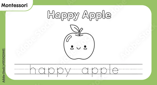 Montessori Happy Apple Tracing Worksheet for Kids Learning English Alphabet
