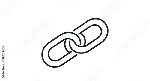 Simple black line art of two interlocking chain links represents strength, connection, partnership, and unity on a white field.