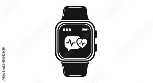 Smartwatch Health Monitoring Icon. Wearable Fitness Tracker Showing Heart Rate and Messaging Notifications. Digital Wellness Device.