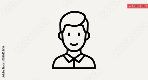Simple line art icon of a man's user profile or avatar. Generic male head and shoulders illustration with a minimalist design.