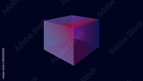 Abstract digital data cube, flat color illustration