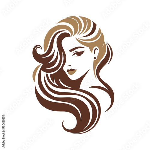 Logotipo de salón de belleza. Dibujo con cara de mujer mirando de reojo con peinado con ondas