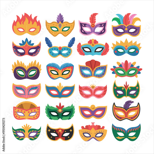 Collection of colorful and decorative carnival masks