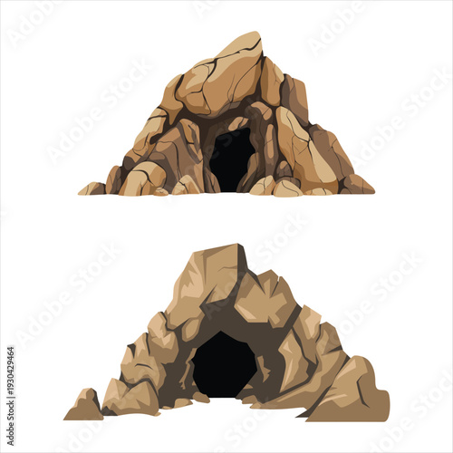 Two cartoon rock cave entrances on white background