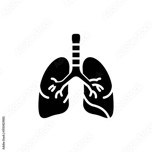 Black and White Icon of Human Lungs with Bronchial Tubes