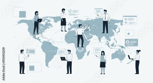 Global Business Network People Connecting Across the World Map.
