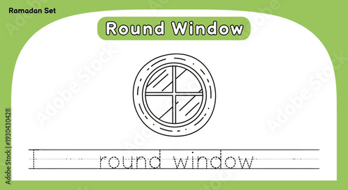 Round Window Coloring Page for Kids - Educational Worksheet for Learning Shapes and Words
