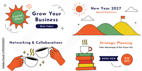 New Year 2027 Business Promotion Flyers – Growth, Networking & Strategic Planning Designs with Modern Corporate Graphics and Special Offers
