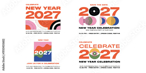 New Year 2027 Party Invitation Posters – Festive Celebration Designs, Modern Event Flyers & Colorful Templates for Parties, Gatherings, and Holiday Events