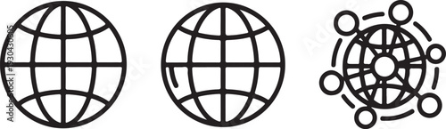 Three Globe and Network icons. Editable Line Vector.
