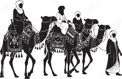 Three wise men camels silhouette vector illustration christmas nativity scene