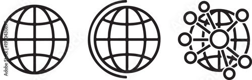 Three Globe and Network icons. Editable Line Vector.