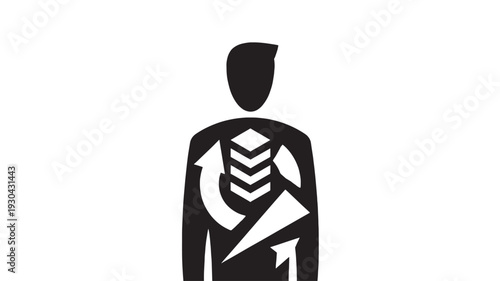 Man Silhouette with Abstract Ribcage and Arrows Isolated on White Background