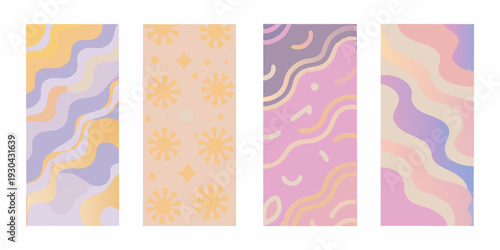 Four vertically oriented abstract patterns in pastel shades