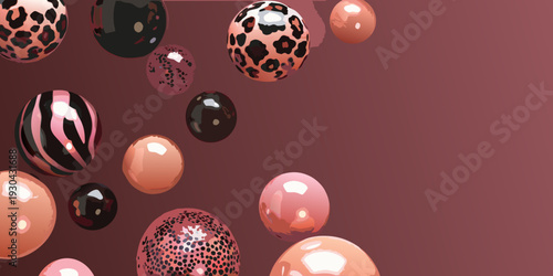 Colorful balloons with various patterns float against a muted red background