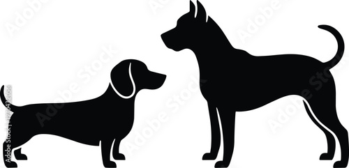 Dog Breed Silhouette Set Illustration, Dachshund and Doberman Profile Vector Artwork Isolated on White Background for Pet Logo Design, Kennel Branding and Clipart